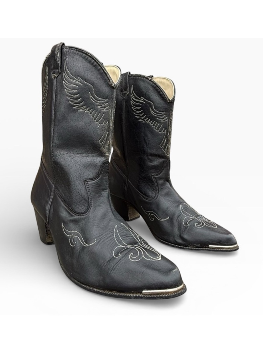 Vintage Sheplers Heeled Cowgirl Boots Pointed Toe Western Black Women's size 10
